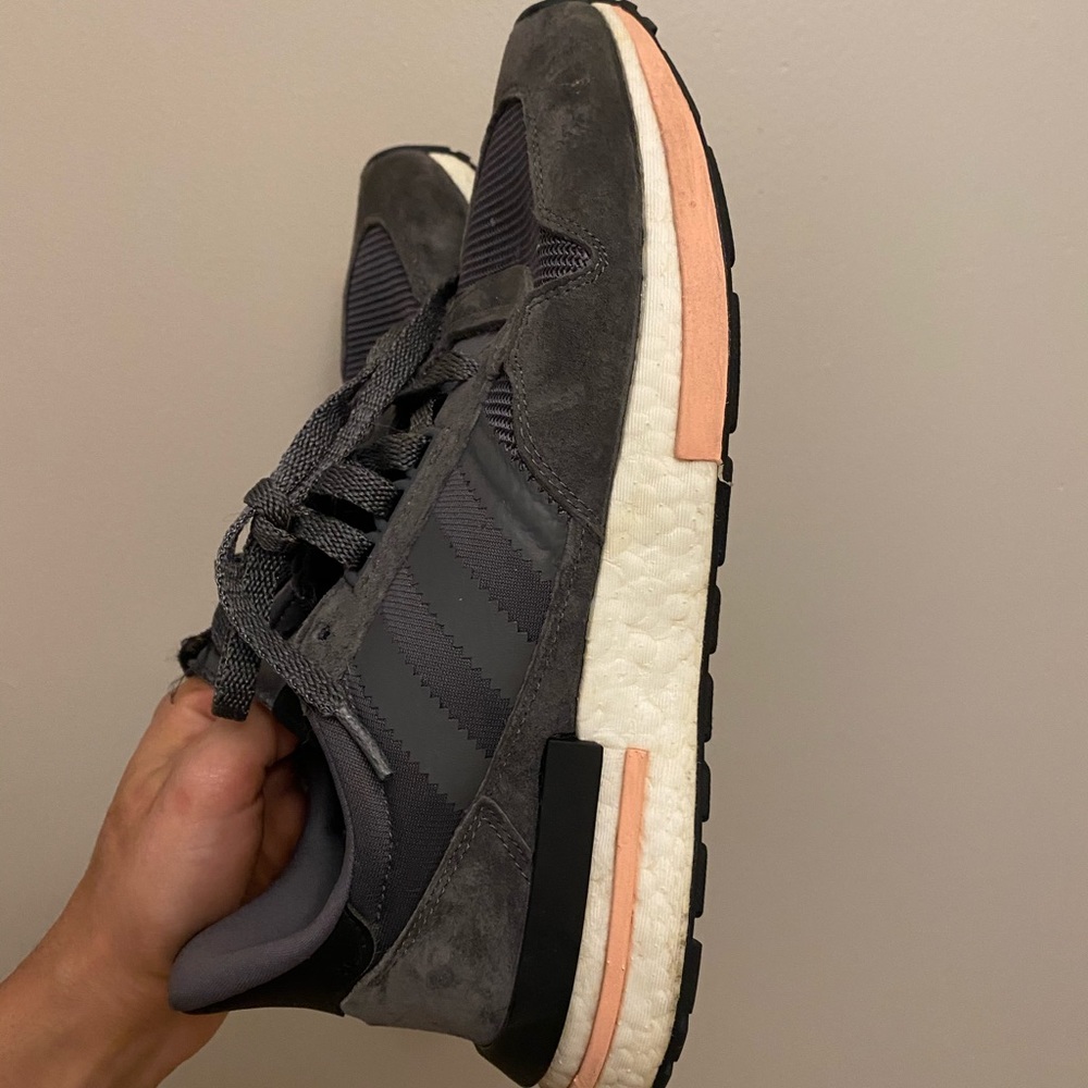 Grey and pink adidas boosts